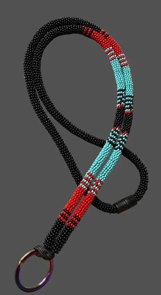 Beaded turquoise & red lanyard, safety lanyard, breakaway lanyard, Badge holder, long keychain, ID holder, cruise essential