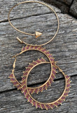 Handmade Beaded Hoop Earrings & Arrow Bangle Set, Iridescent Purple Gold Statement Jewelry, Boho Hoop Earrings Sweetgrass Crafts