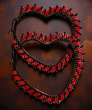 Beaded spike heart hoop earrings