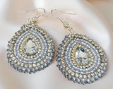 Silver beaded earrings, wedding earrings, something blue teardrop earrings