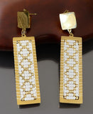 Stainless steel gold & white rectangle earrings, modern western earrings, geometric earrings