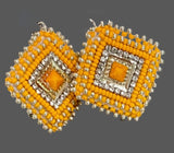 3 in 1 earrings 12” long cream leather fringe earrings, long buckskin fringe earrings, orange fringe earrings