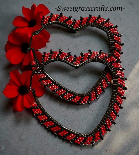 Beaded spike heart hoop earrings