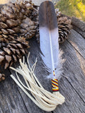 Native Beaded Smudge Feather, Ceremonial Feather, beaded Prayer Feather, Peacock feather, Sacred Feather, Smudge Feather