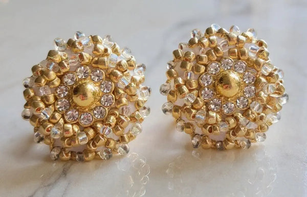 Beaded small gold rose earrings