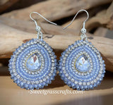 Silver beaded earrings, wedding earrings, something blue teardrop earrings