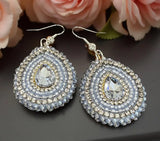 Silver beaded earrings, wedding earrings, something blue teardrop earrings