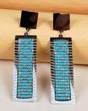 Stainless steel silver & turquoise rectangle earrings