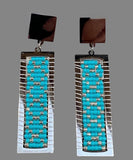 Stainless steel silver & turquoise rectangle earrings