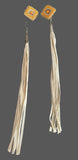3 in 1 earrings 12” long cream leather fringe earrings, long buckskin fringe earrings, orange fringe earrings