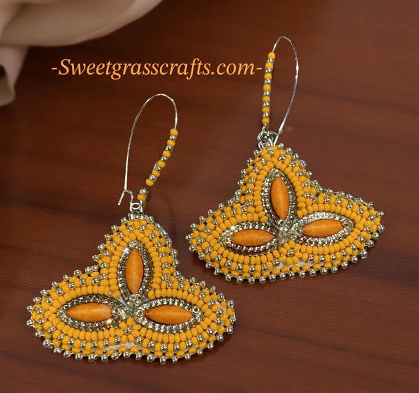 Beaded orange earrings, orange dangling fall earrings