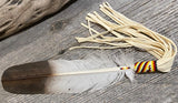 Native Beaded Smudge Feather, Ceremonial Feather, beaded Prayer Feather, Peacock feather, Sacred Feather, Smudge Feather