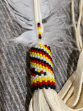 Native Beaded Smudge Feather, Ceremonial Feather, beaded Prayer Feather, Peacock feather, Sacred Feather, Smudge Feather