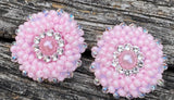 Beaded small pink rose earrings