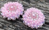 Beaded small pink rose earrings
