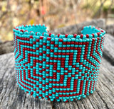 Cuff Bracelet Native American cuff, bracelet, First Nations cuff beaded bracelet, turquoise Red southwestern cuff