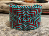 Cuff Bracelet Native American cuff, bracelet, First Nations cuff beaded bracelet, turquoise Red southwestern cuff