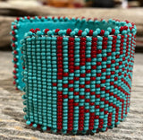 Cuff Bracelet Native American cuff, bracelet, First Nations cuff beaded bracelet, turquoise Red southwestern cuff