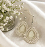 Cream & pearl teardrop beaded earrings, Native earrings, teardop earrings, Native Beadwork, Unique beaded earrings