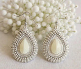 Cream Wedding earrings, elopement earrings, wedding earrings, cream earrings, teardrop cream & pearl earrings