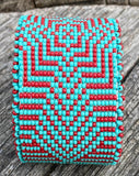 Cuff Bracelet Native American cuff, bracelet, First Nations cuff beaded bracelet, turquoise Red southwestern cuff