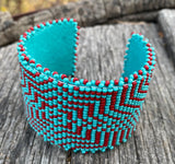 Cuff Bracelet Native American cuff, bracelet, First Nations cuff beaded bracelet, turquoise Red southwestern cuff
