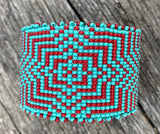 Cuff Bracelet Native American cuff, bracelet, First Nations cuff beaded bracelet, turquoise Red southwestern cuff