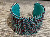 Cuff Bracelet Native American cuff, bracelet, First Nations cuff beaded bracelet, turquoise Red southwestern cuff