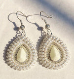 Cream & pearl teardrop beaded earrings, Native earrings, teardop earrings, Native Beadwork, Unique beaded earrings