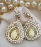 Cream & pearl teardrop beaded earrings, Native earrings, teardop earrings, Native Beadwork, Unique beaded earrings