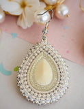 Cream Wedding earrings, elopement earrings, wedding earrings, cream earrings, teardrop cream & pearl earrings