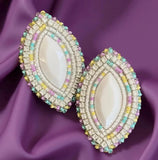 Pastel Beaded Statement Earrings, 2” white colorful earrings