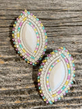 Pastel Beaded Statement Earrings, 2” white colorful earrings