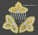 Beaded yellow & white earring set with beaded comb