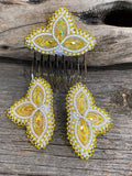 Beaded yellow & white earring set with beaded comb