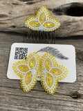 Beaded yellow & white earring set with beaded comb