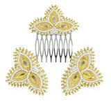 Beaded yellow & white earring set with beaded comb