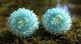 Beaded small blue & white round earrings