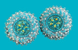Beaded small blue & white round earrings
