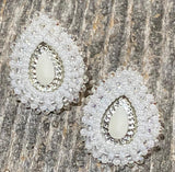 White pearlized teardrop earrings