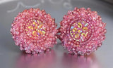 Beaded small pink round earrings