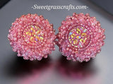Beaded small pink round earrings