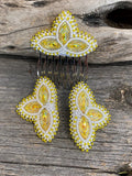 Beaded yellow & white earring set with beaded comb