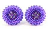 Beaded small blue & purple round earrings