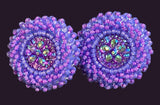 Beaded small blue & purple round earrings
