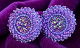 Beaded small blue & purple round earrings