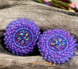 Beaded small blue & purple round earrings