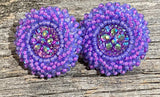 Beaded small blue & purple round earrings