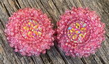 Beaded small pink round earrings
