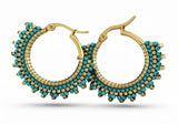 1 1/8” gold & turquoise green beaded hoop earrings, beaded hoop earrings, Native beaded earrings, blue hoops